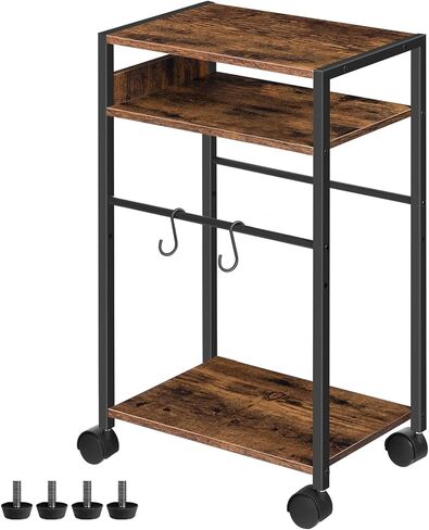 حامل طابعة مع رف تخزين قابل للتعديل، حامل برج كمبيوتر ثلاثي الطبقات مع خطافين، عربة طابعة دوارة للمساحات الصغيرة والمكاتب المنزلية، حامل وحدة المعالجة المركزية بعجلات، بني ريفي PTHR6001Z in Kuwait