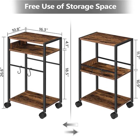 حامل طابعة مع رف تخزين قابل للتعديل، حامل برج كمبيوتر ثلاثي الطبقات مع خطافين، عربة طابعة دوارة للمساحات الصغيرة والمكاتب المنزلية، حامل وحدة المعالجة المركزية بعجلات، بني ريفي PTHR6001Z in Kuwait