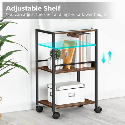 حامل طابعة مع رف تخزين قابل للتعديل، حامل برج كمبيوتر ثلاثي الطبقات مع خطافين، عربة طابعة دوارة للمساحات الصغيرة والمكاتب المنزلية، حامل وحدة المعالجة المركزية بعجلات، بني ريفي PTHR6001Z in Kuwait