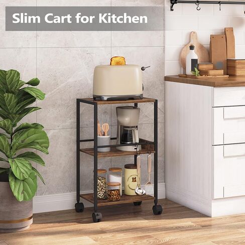 حامل طابعة مع رف تخزين قابل للتعديل، حامل برج كمبيوتر ثلاثي الطبقات مع خطافين، عربة طابعة دوارة للمساحات الصغيرة والمكاتب المنزلية، حامل وحدة المعالجة المركزية بعجلات، بني ريفي PTHR6001Z in Kuwait