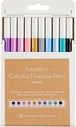Erin Condren Set of 10 Eco-Friendly Colorful Fineliner Pens - Water-Based Ink, Stand-Up Reusable Case, 0.4mm Fine Tip for Precision Writing, Color-Coding, Journaling, Scheduling and More in Saudi Arabia