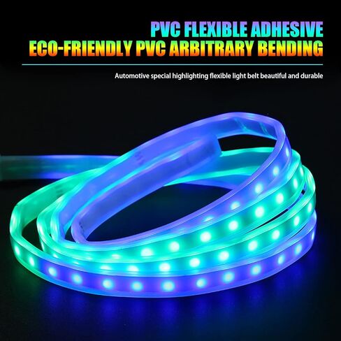 2 قطعة شريط إضاءة LED مرن للسيارة، شريط إضاءة LED متعدد الألوان RGB مقاس 24 بوصة، شريط إضاءة نهاري مقاوم للماء، شريط أنبوبي ضوء نيون أضواء إشارة الانعطاف DRL ضوء خلفي in Kuwait