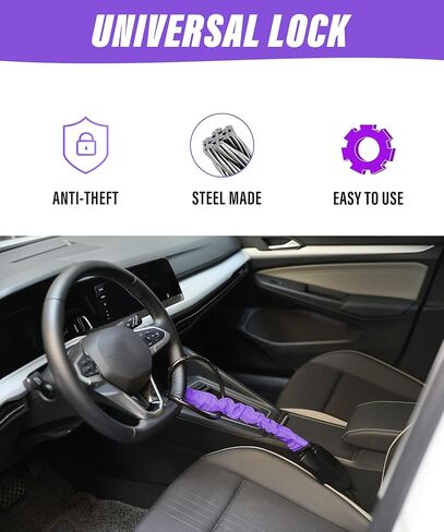 قفل عجلة القيادة، جهاز مضاد للسرقة لقفل عجلة القيادة عالي القوة مع مفتاحين، جهاز أمان السيارة لمنع سرقة السيارة، قفل حزام الأمان العالمي لمعظم السيارات (أسود) in Kuwait