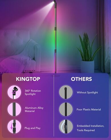 مصباح أرضي للزاوية RGB، مصباح زاوية LED يدور 360 درجة مع ضوء كشاف، جهاز تحكم عن بعد ذكي وبلوتوث، مصباح قائم للتوصيل والتشغيل لغرفة المعيشة، 16 مليون لون DIY، مزامنة الموسيقى، إعداد المؤقت in Kuwait