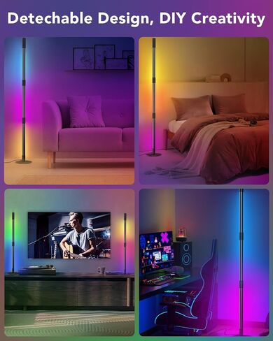 مصباح أرضي للزاوية RGB، مصباح زاوية LED يدور 360 درجة مع ضوء كشاف، جهاز تحكم عن بعد ذكي وبلوتوث، مصباح قائم للتوصيل والتشغيل لغرفة المعيشة، 16 مليون لون DIY، مزامنة الموسيقى، إعداد المؤقت in Kuwait