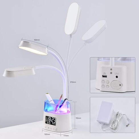 مصباح مكتب LED مع شاحن USB: مصابيح طاولة مكتبية مع حامل قلم - أضواء قراءة معقوفة للأطفال مع ساعة - مصباح دراسة ليلي RGB لكلية القراءة المنزلية in Saudi Arabia