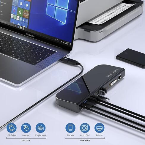 WAVLINK USB 3.0 and USB C Universal Laptop Docking Station Dual Monitor HDMI & HDMI/DVI/VGA Display with Gigabit Ethernet, 6USB Ports, Audio, Support Windows,Mac, Chrome OS, Android 7.1 Above in Saudi Arabia