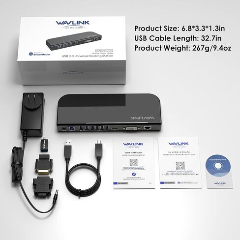 WAVLINK USB 3.0 and USB C Universal Laptop Docking Station Dual Monitor HDMI & HDMI/DVI/VGA Display with Gigabit Ethernet, 6USB Ports, Audio, Support Windows,Mac, Chrome OS, Android 7.1 Above in Saudi Arabia