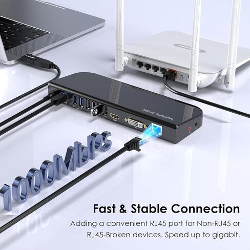 WAVLINK USB 3.0 and USB C Universal Laptop Docking Station Dual Monitor HDMI & HDMI/DVI/VGA Display with Gigabit Ethernet, 6USB Ports, Audio, Support Windows,Mac, Chrome OS, Android 7.1 Above in Saudi Arabia
