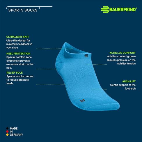 جوارب Bauerfeind Run خفيفة الوزن ومنخفضة القطع - مناطق الضغط المستهدفة - تصميم بدون عرض - تخفيف وتر العرقوب - دعم القوس - للجري والركض والمشي والرياضة in Kuwait