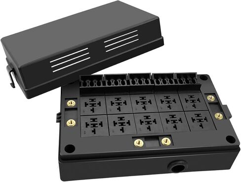 12V Fuse Relay Box, 4 Relay Slots and 15 ATC/ATO Fuse Holder, with 4-pin JD1912 40A Relay and 15 ATC/ATO Blade Fuses, Relay Fuse Block for Automotive Car Truck Marine Boat in Kuwait