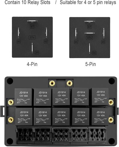 12V Fuse Relay Box, 4 Relay Slots and 15 ATC/ATO Fuse Holder, with 4-pin JD1912 40A Relay and 15 ATC/ATO Blade Fuses, Relay Fuse Block for Automotive Car Truck Marine Boat in Kuwait