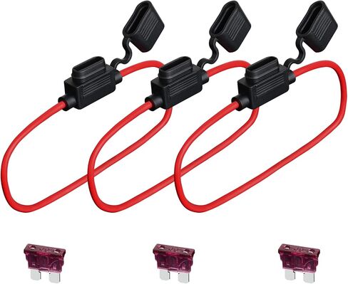 حامل الصمامات المضمنة MuHize - صنابير الصمامات القياسية للسيارة المطورة، 12 فولت صمام الدائرة الإضافية 12 مقياس مقاوم للماء APR ATO ATC سلك الصمامات المضمنة مع صمامات قياسية 40AMP (3 عبوات) in Kuwait