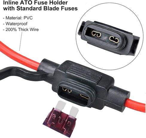 حامل الصمامات المضمنة MuHize - صنابير الصمامات القياسية للسيارة المطورة، 12 فولت صمام الدائرة الإضافية 12 مقياس مقاوم للماء APR ATO ATC سلك الصمامات المضمنة مع صمامات قياسية 40AMP (3 عبوات) in Kuwait