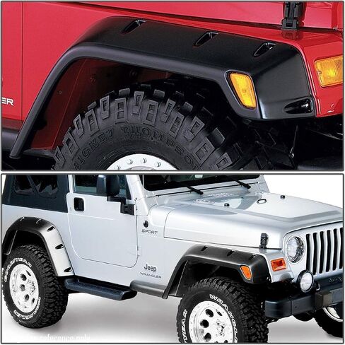 DNA Motoring WF-JEEP97-MBK مشاعل عجلة جانبية مثبتة بالجيب 4 قطع/مجموعة متوافقة مع 1997-2006 Wrangler 7 بوصات تغطية الإطارات الأمامية/الخلفية in Saudi Arabia