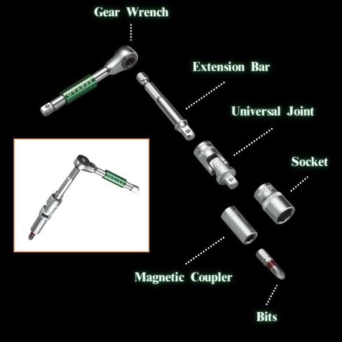مجموعة مقابس على شكل حرف T، مقبس مفتاح ربط بسقاطة 1/4 بوصة، مقبس لقم توركس، مقبس لقم سداسي، فولاذ CRV، شريط تمديد، قارنة توصيل مغناطيسية، متري، 39 قطعة in Kuwait
