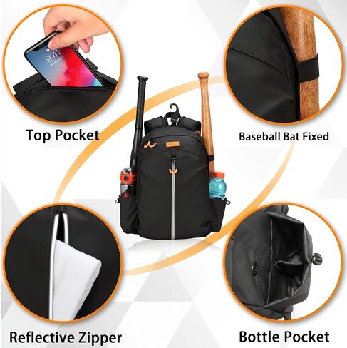 Baseball Backpack, Softball Bat Bag with Shoes Compartment, Lightweight Baseball Bag, Batting Mitten, Helmet, Caps, Teeball Gear in Saudi Arabia