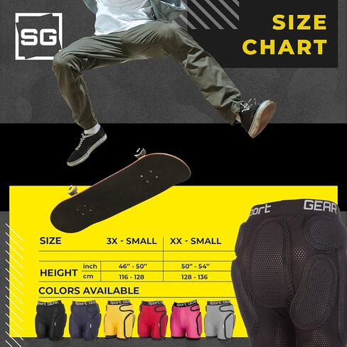 Recruit Padded Shorts for Kids 3'10"– 4'6" ft in Height - 3D Protection Hip Pants for Inline Skating, Skateboarding in Saudi Arabia
