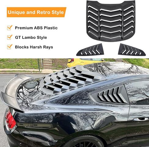 فتحات النوافذ الخلفية والجانبية مناسبة لسيارات Ford Mustang 2015 2016 2017 2018 2019 2020 2021 2022 2023 حاجب نافذة ABS أسود غير لامع غطاء ظل الشمس فتحة تهوية بنمط GT Lambo in Saudi Arabia
