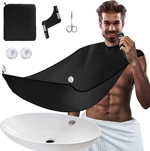 Besititli Beard Bib Apron Kit, Beard Hair Clippings Catcher for Men Shaving & Trimming, Non-Stick Waterproof Grooming Cape Apron with Adjustable Neck Straps, Best Gift for Men in Saudi Arabia