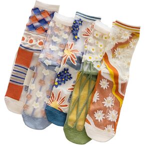 DXYAKY Women's Sheer Floral Embroidered Socks - Vintage Transparent Thin Mesh Crew Socks, Cute & Fashion Lace Aesthetic Ankle