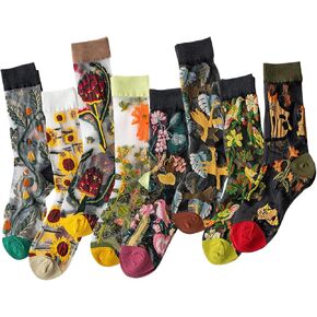 DXYAKY Women's Sheer Floral Embroidered Socks - Vintage Transparent Thin Mesh Crew Socks, Cute & Fashion Lace Aesthetic Ankle in Kuwait