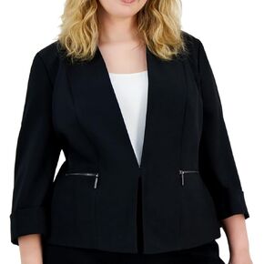 Kasper Women's Size Plus Stretch Crepe Open Jacket with WELT PKTS, Black, 16W