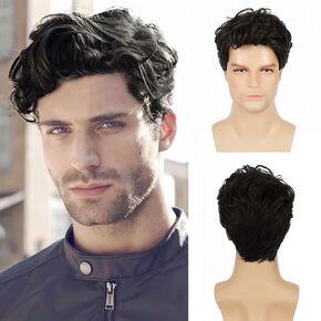 سويكينج رجال قصيرة من شعر مستعار سوداء سوداء طبقات رقيقة مقاومة للحرارة الطبيعية كوزبلوايين شعر شعر مستعار لرجال الرجل تأثيري الاستخدام اليومي in Kuwait
