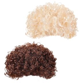 2 Pcs Afro Wig Short Curly Rocker Party Afro Wig 70s 80s Synthetic Fluffy Cosplay Fancy Funny Wigs for Men Women (Black, Brown)