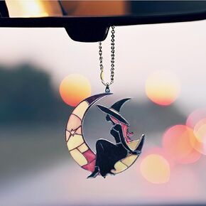 Moon Witch Car Hanging Ornament Cute Rear View Mirror Decoration Mirror Charm Car Interior Decorations for Girls and Women A Gift for Goth Lovers (Colour Moon Witch)