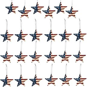 Patriotic Star Ornaments 4th of July American Flag Metal Star Hanging Decorations 3.6x3.6 Barn Decor for Tree Memorial Day Party Decor