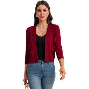 Women's 3/4 Sleeve Lightweight Cropped Cardigan Sweaters Open Front Bolero Short Shrugs for Dresses (6 Colors)​