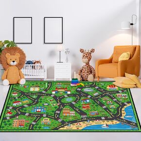 Large Playmat Rug 9 x 6 ft Player Car Road Rug for Kids, City Life Traffic Road Map Mat Educational Game Street Area Carpet for Toddler Children Playroom Bedroom
