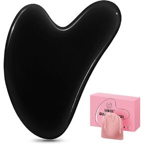 Gua Sha Facial Tool Guasha Board Natural Jade Stone for SPA Acupuncture Therapy Trigger Point Treatment, Relieve Muscle Tensions Reduce Puffiness (Black)