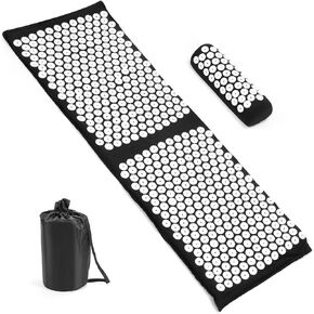 QWORK Acupressure Mat and Pillow Set – Extra Long 47"x16.5" – Neck & Back Pain Relief and Muscle Relaxation – Stress Relief Gift – Black