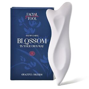 أدوات رينا كريس 3D Ceramic Gua Sha Facial - العلاج بالابر و Guasha لتدليك الوجه ، والنحت الفقي ، والحد من الانتفاخ - يشمل حقيبة حمل وقماش تنظيف - هدية للعناية بالبشرة ، أبيض