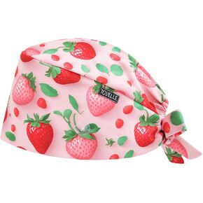 Strawberry Double-Sided Printed Scrub Caps for Women with Buttons, Adjustable Static-Resistant Medical Hats, Cute and Breathable Surgical Caps with Sweatband for Long Hours