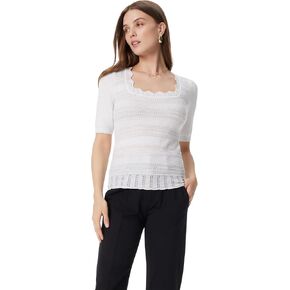 Sam Edelman Women's Averie Short Sleeve Pointelle Knit Pullover Top Standard