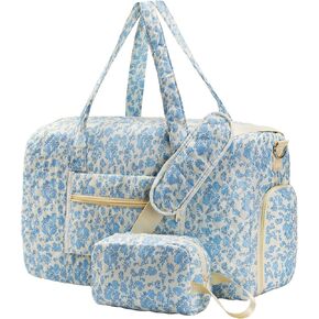 Travel Duffle Bag, Weekender Overnight Quilted Duffle Bag for Women, Large Capacity Duffel Bag with Shoe Compartment, Gym Tote Bags with Dry and Wet Separation (2 Pcs)