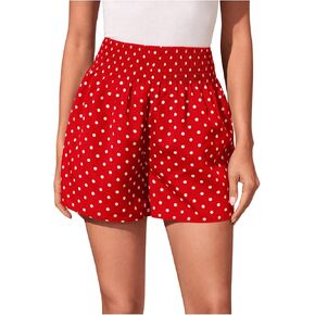 Women's Polka Dots Print Color Block Shorts Shirred Waistband Wide Leg Mini Shorts