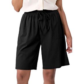 Bermuda Shorts for Women Knee Length, Elastic Waist Shorts for Women Casual Summer, Lightweight Womens Shorts