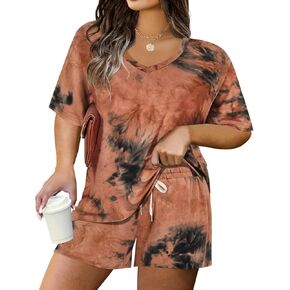 Tiyomi Plus Size 2 قطعة شورتات مجموعات الأكمام الخامس رقبة تعرق غير رسمية صالة ملابس أمومة الربيع الأمومة