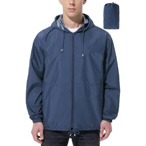 Mens Rain Jacket Raincoat Windbreaker Running Waterproof Lightweight Packable with Hood Travel Hiking Cycling