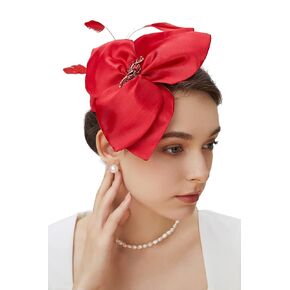 Coucoland Fascinator Hat Cocktail Tea Party Fascinator Headband Vintage Derby Fascinators for Wedding (Red)