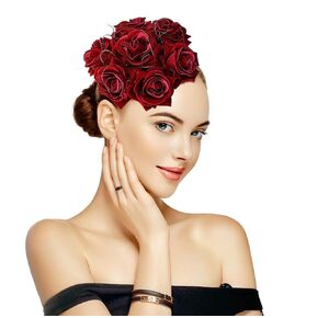 Specell Rose Headband Wine red, Fascinator Hats for Womens, Fascinators for Women Derby,Rose Fascinator Wine red,Rose Fascinators for Women Tea Party. (Wine Red)