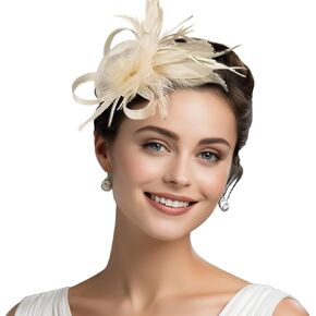 فغمات Faleto Womens مع قصات الشعر مقطع الأزهار رأس الرأس ريشة شاي قبعات كوكتيل الزفاف
