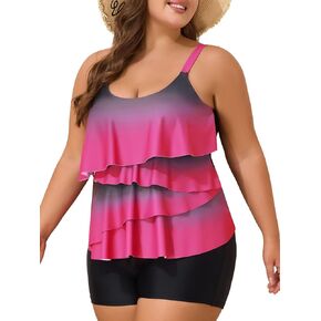 Summer Mae Plus Size Swimsuit for Women Ruffle Tankini Bathing Suits 2 Pieces 2025 Tummy Control Swimwear with Shorts