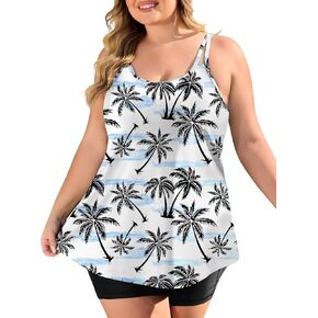 Cootry Womens 2025 Plus Size Tankini Swimsuits من قطعتين بدلات الاستحمام متدفقات السباحة متدفق مع الصبيان