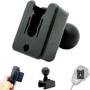 Handheld Radio Mic Hanger Belt Clip Round Knob Holder with 1" (25mm) Rubber Coating Ball Joint Adapter Compatible with RAM mounts B Size Double Socket Arm & Bike Motorcycle Ham Radio Mount