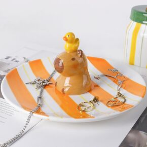 Capybara Ceramic Jewelry Tray,Cute Engagement Ring Holder Dish,Key holder Decorative Trinket Dish Earrings Necklace Organizer Room Decor,for Entryway Table,Bedroom,Office,Nightstand,Desk